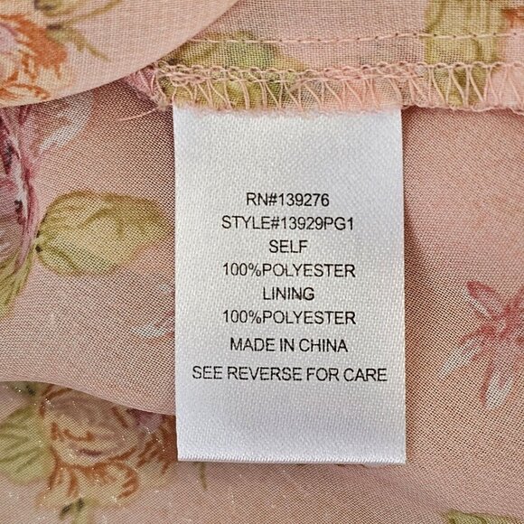 Daniel Rainn Sheer Pink Floral Blouse Size S Pleated Front Back Covered Buttons - Picture 9 of 11